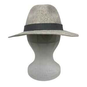 Yellow 108 Fedora Hat Unisex L Heathered Gray Wool Felt Wide Brim Ribbon Trim